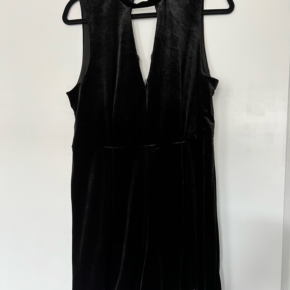 Elegant Black Velvet Romper with Lace Back
